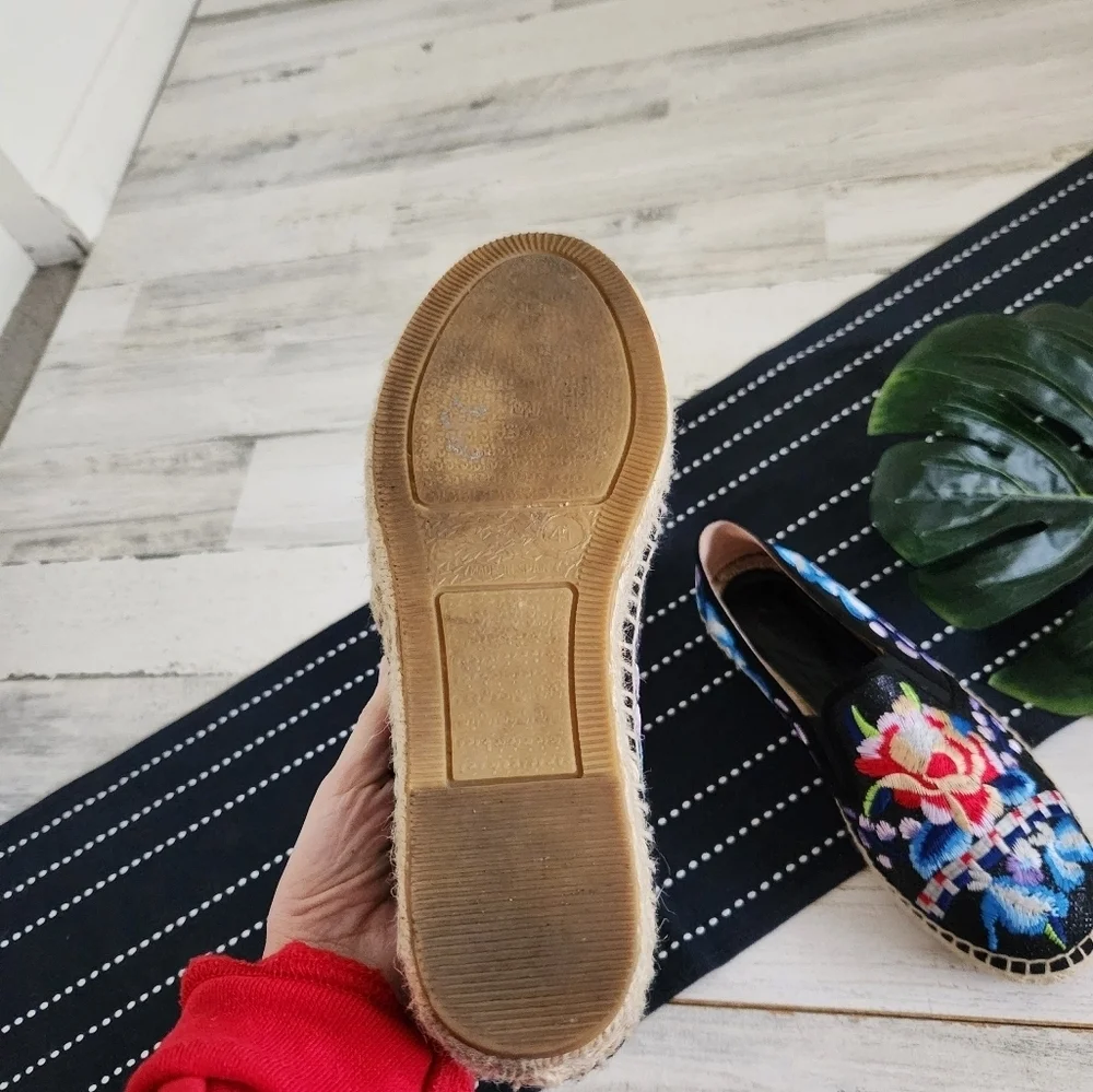 Johnny Was Cooper Embroidered Espadrilles Black Size 41